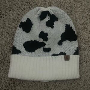 Children's Cow Pattern Beanie - Black and White